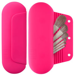 AGIKET silicone makeup brush holder in Babbie Pink, closed securely for travel organization.