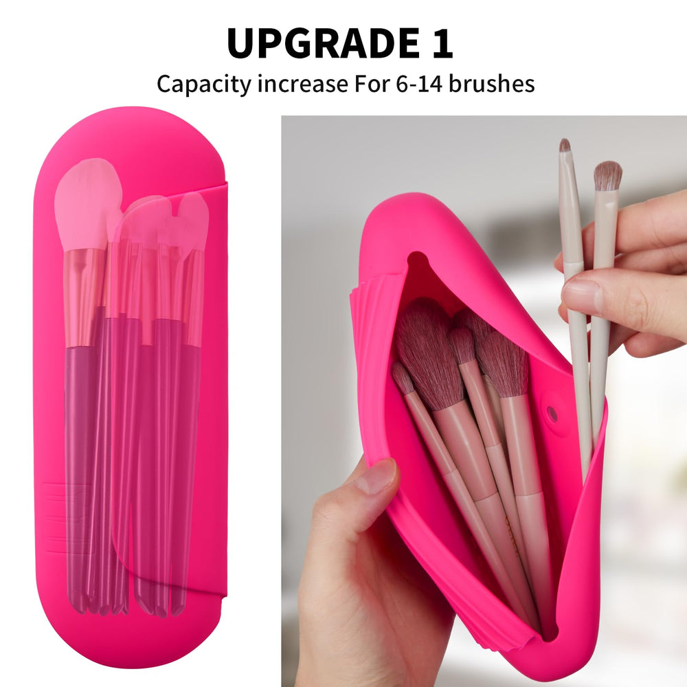 AGIKET silicone makeup brush holder in babbie pink, open view shows organized compartments.