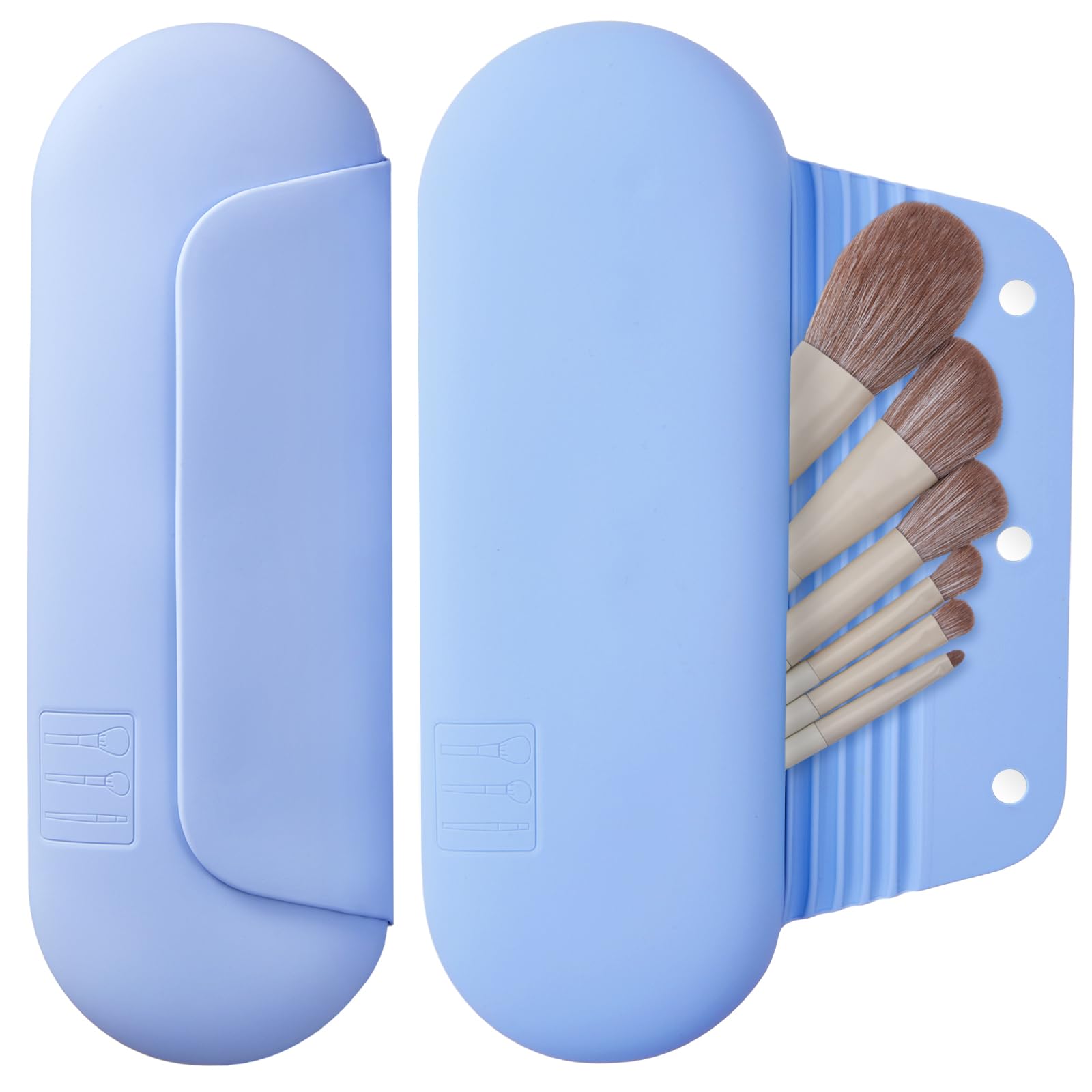 AGIKET silicone makeup brush holder blue close-up shows soft material for durable travel.