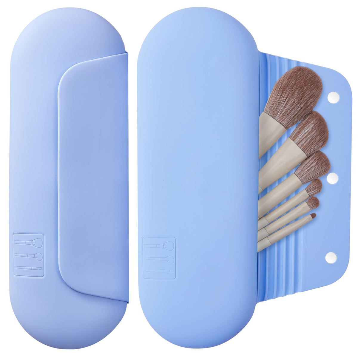 AGIKET silicone makeup brush holder blue close-up shows soft material for durable travel.