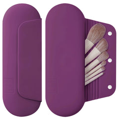 AGIKET silicone makeup brush holder in dark purple, open view showing quick-access organization.