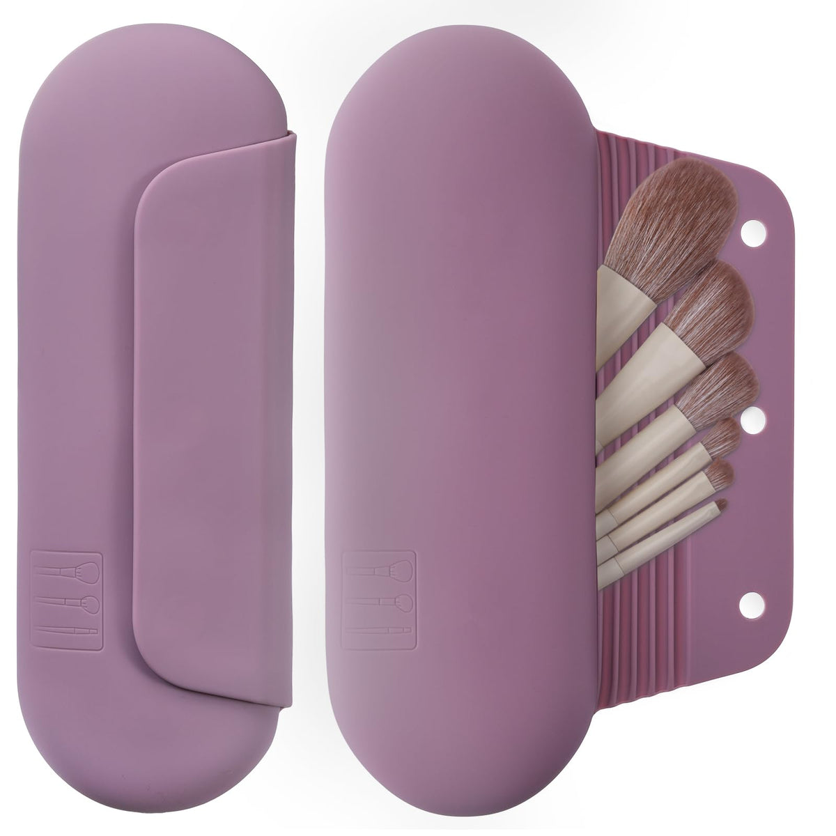 AGIKET silicone makeup brush holder front view showcases compact, travel-ready design for on-the-go grooming.