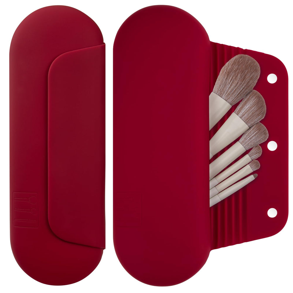 AGIKET silicone makeup brush holder front view with magnetic closure.