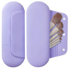 AGIKET lavender silicone brush holder close-up with secure magnetic closure for travel safety