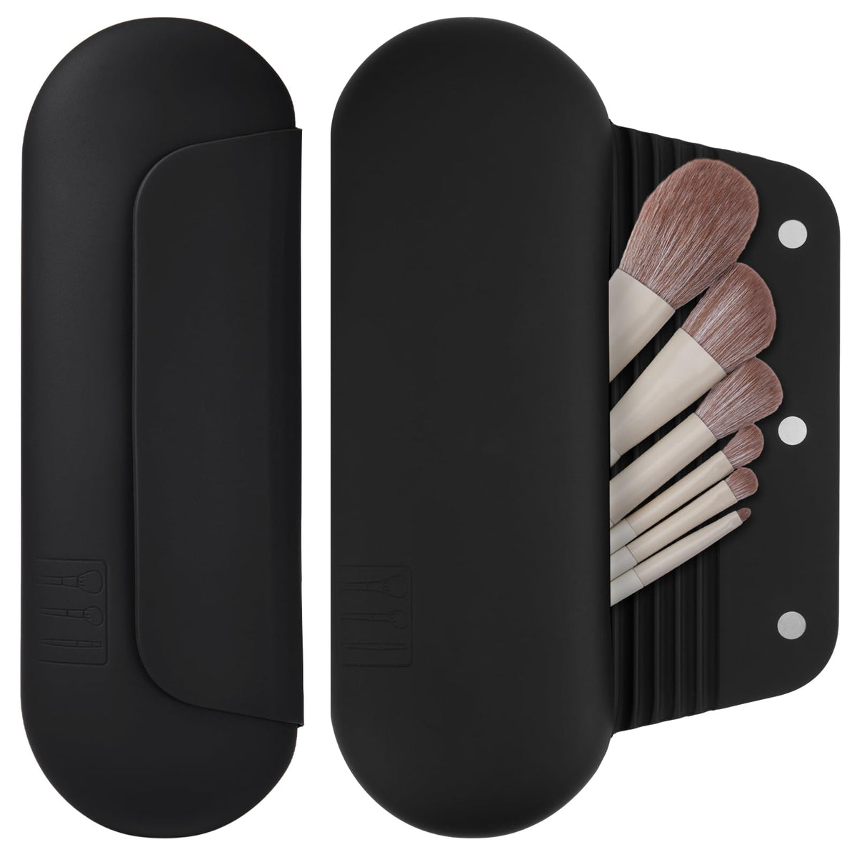 AGIKET silicone makeup brush holder close-up shows magnetic closure for secure travel storage