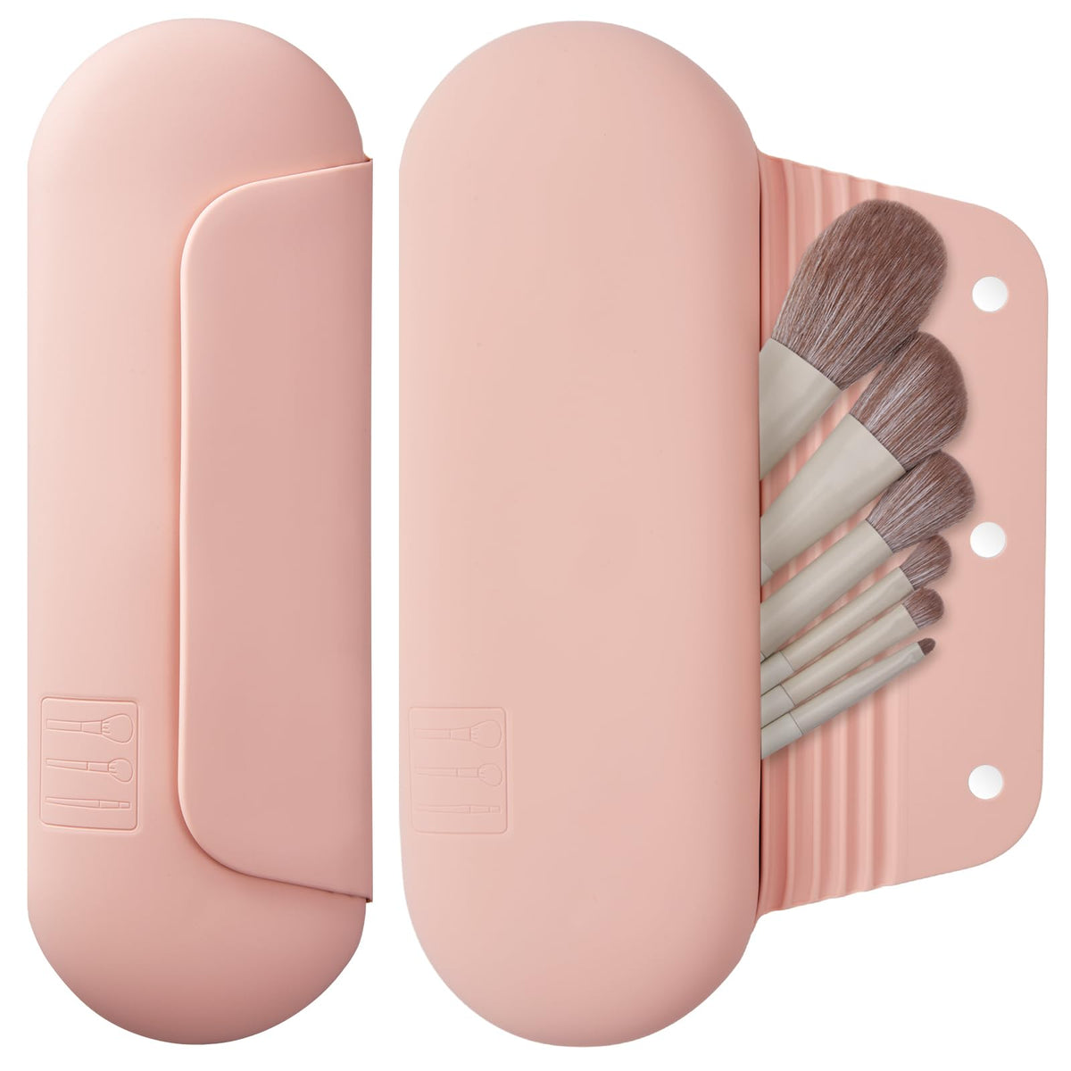 AGIKET silicone makeup brush holder travel case pink sand, closed view showing secure magnetic closure