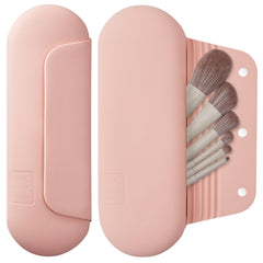 AGIKET silicone makeup brush holder travel case pink sand, closed view showing secure magnetic closure