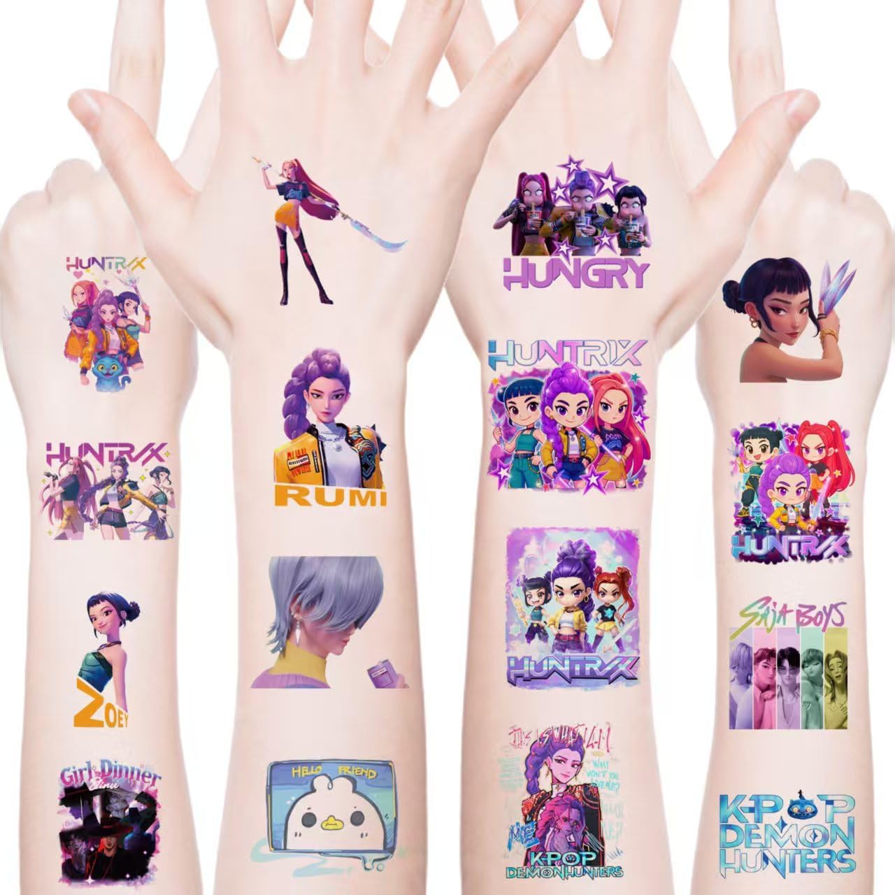AGOODTO Kpop Demon tattoos application step demonstrates easy wet-transfer.