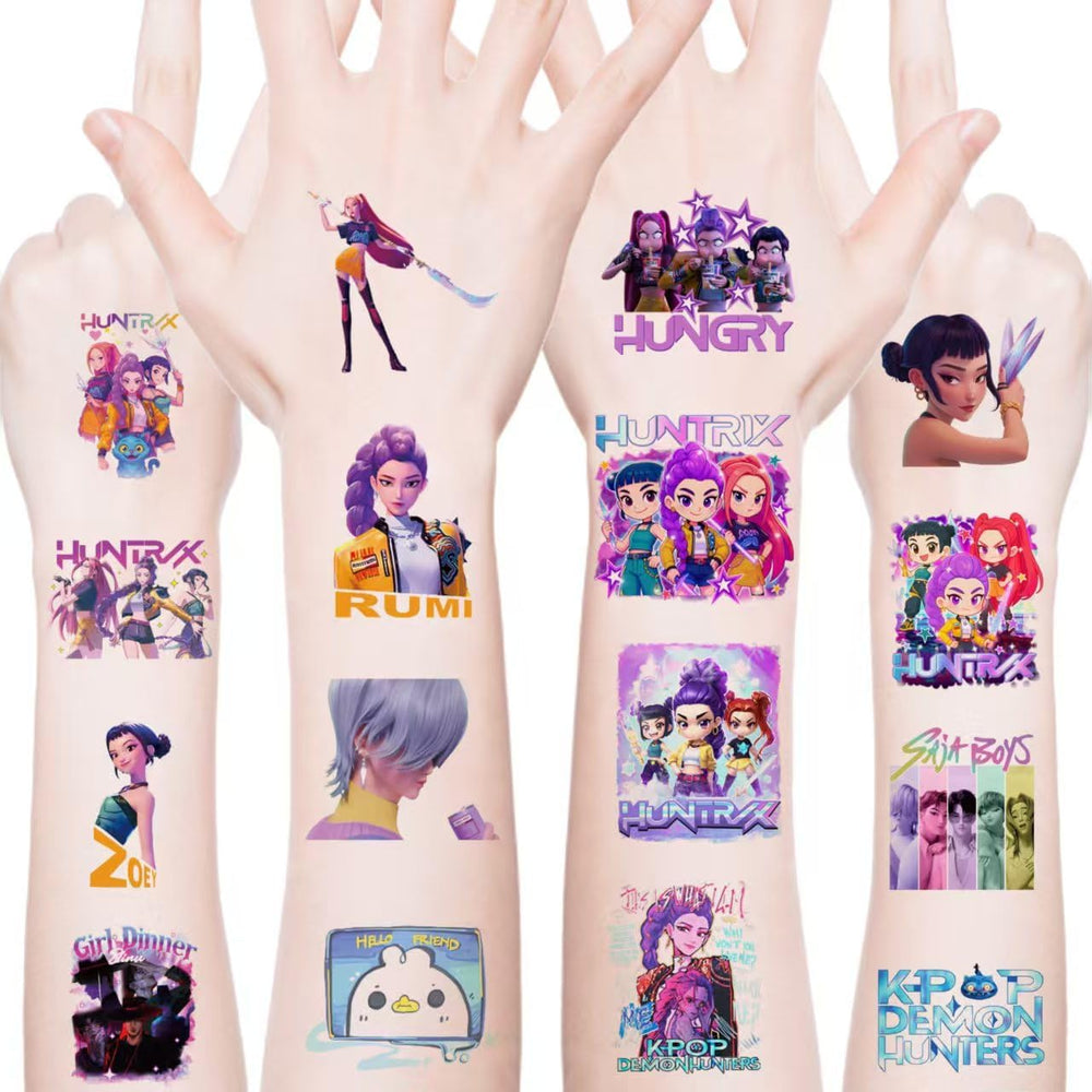 AGOODTO Kpop Demon tattoos application step demonstrates easy wet-transfer.