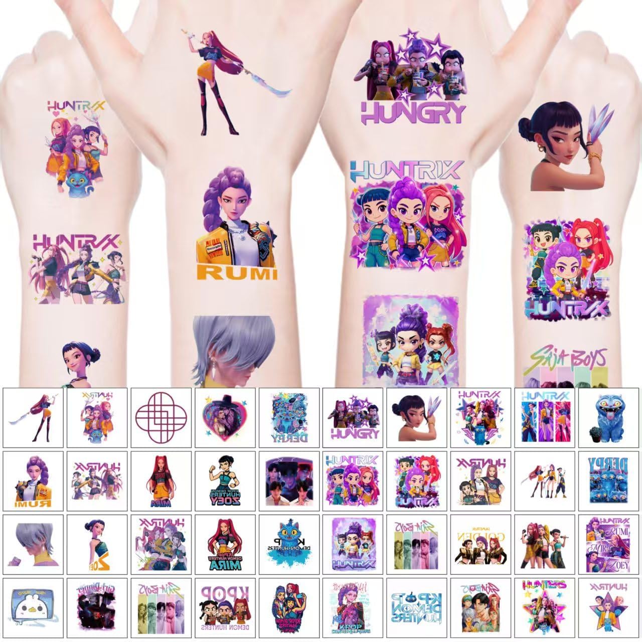 AGOODTO Kpop Demon tattoos kid-friendly design for crafts and play.