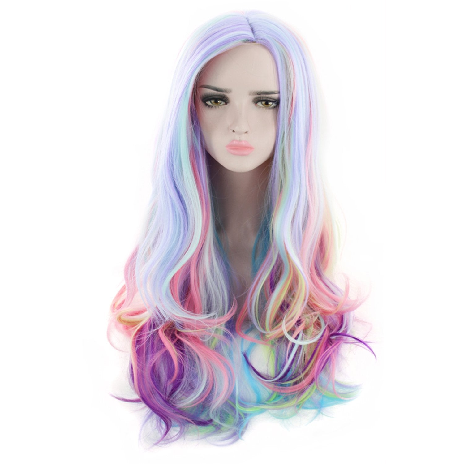 AGPTEK pastel rainbow wig with soft texture ideal for cosplay.