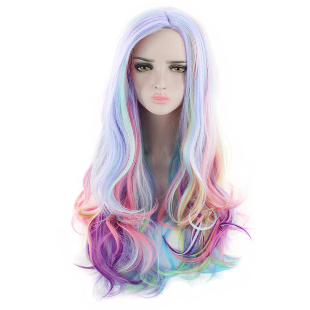 AGPTEK pastel rainbow wig with soft texture ideal for cosplay.