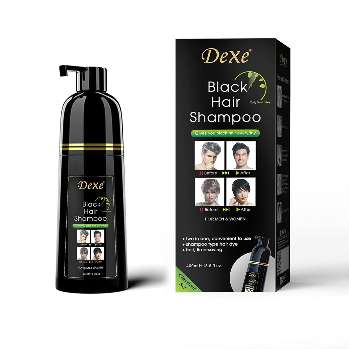 Agthyuve Dexe Hair Dye Shampoo packaging showing at-home gray coverage.