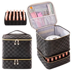 AGX Bravo nail polish organizer bag open interior with padded bottle slots for transport.