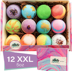 Ahila power of healing 12 XXL bath bombs wrapped as a gift set for relaxation.