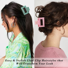 AHONEY checkered hair clip in green adds bold color while keeping hair in place