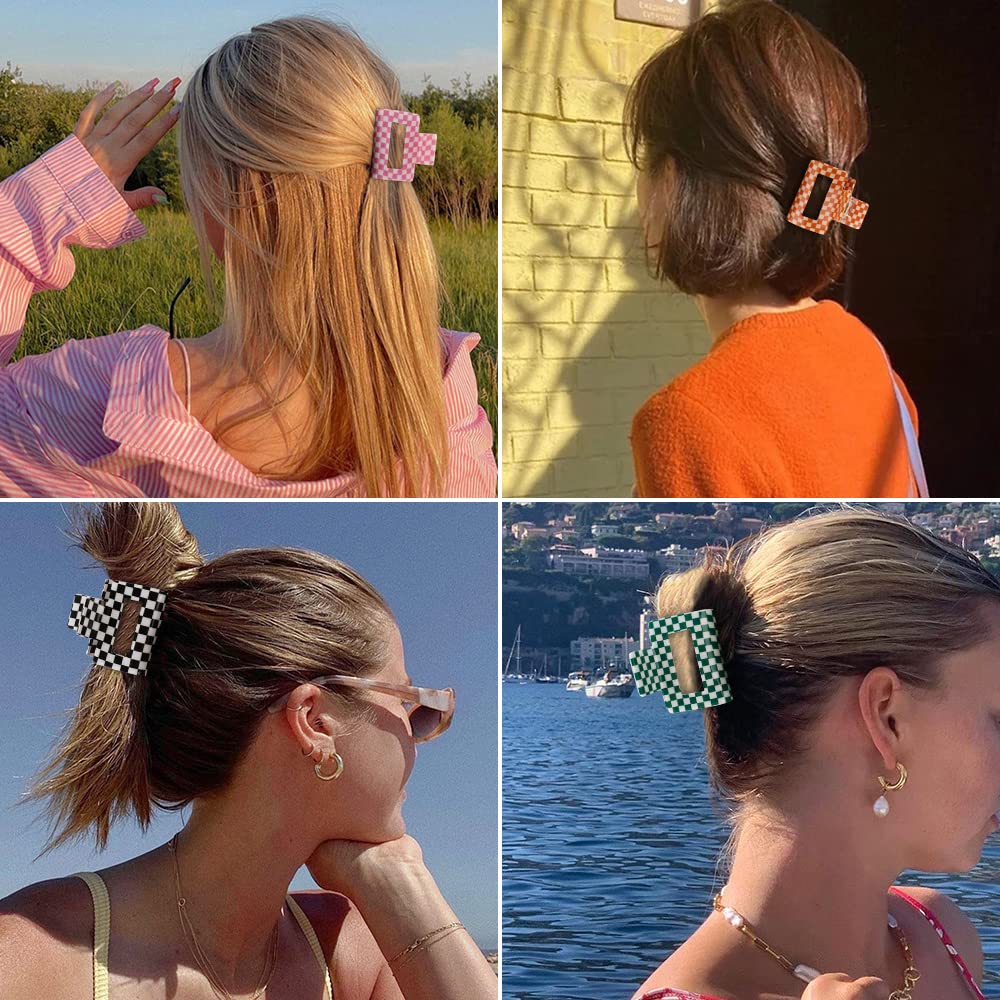 AHONEY orange checkered clip stands out and holds hair during daily activities