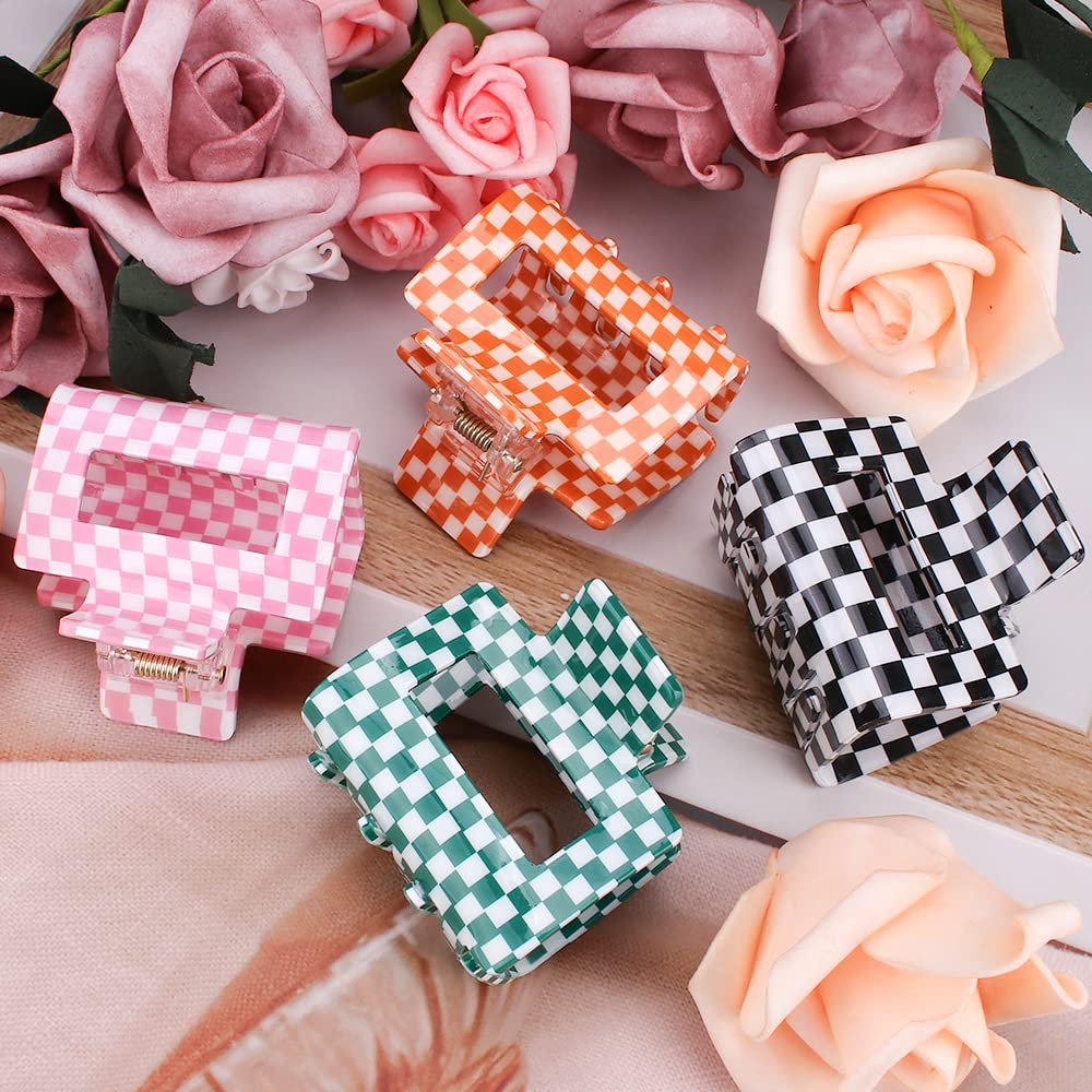 AHONEY checkered clip worn in action demonstrates versatile styling for everyday looks