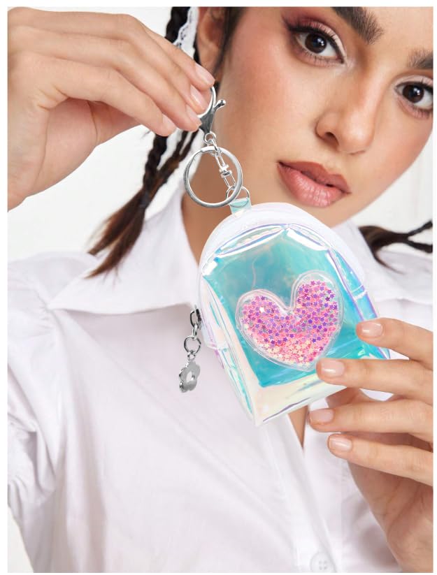 AIBFRID heart-shaped makeup bag open view, easy access to cosmetics and data cables.