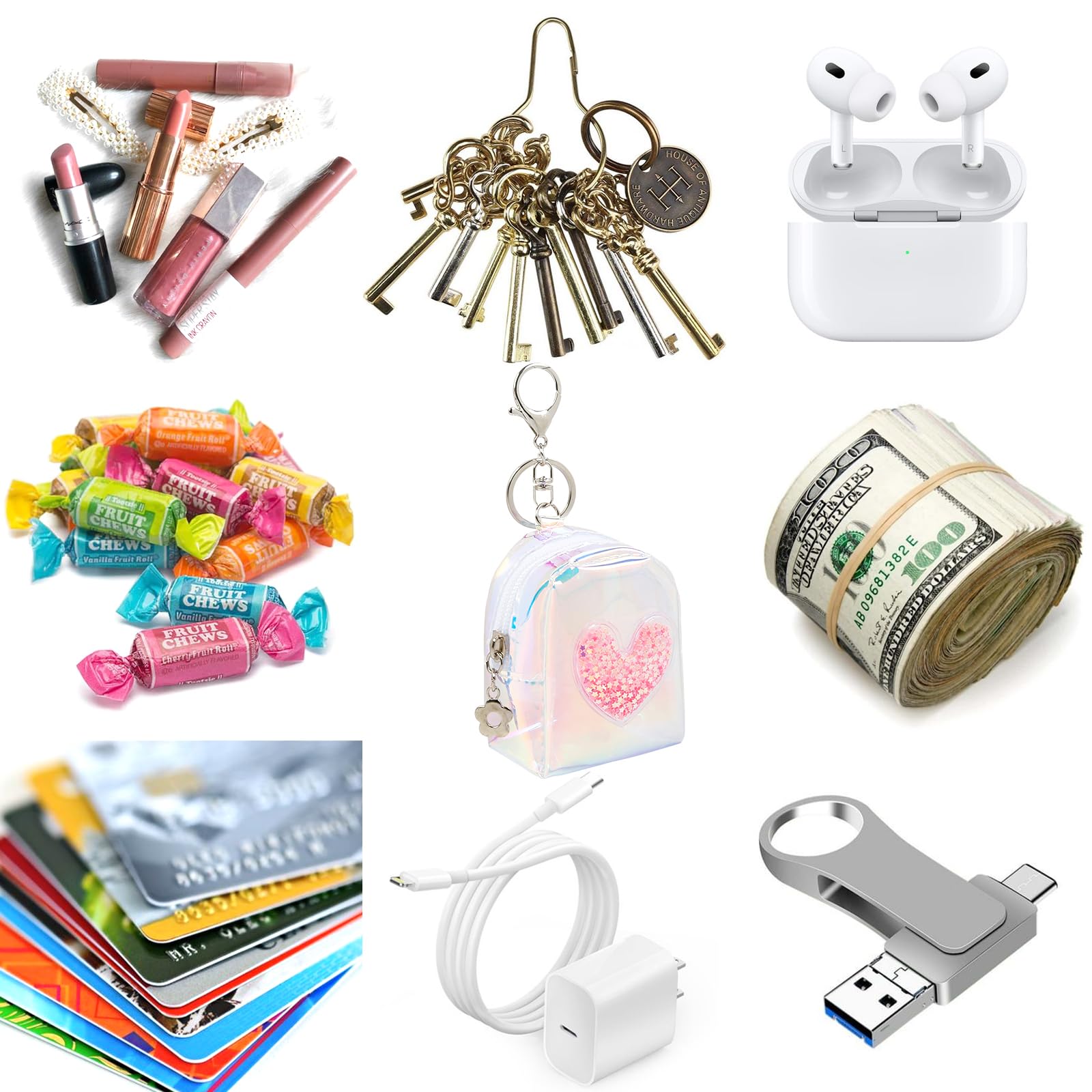AIBFRID mini backpack keychain in gray versatile pocket for lipstick and small items.
