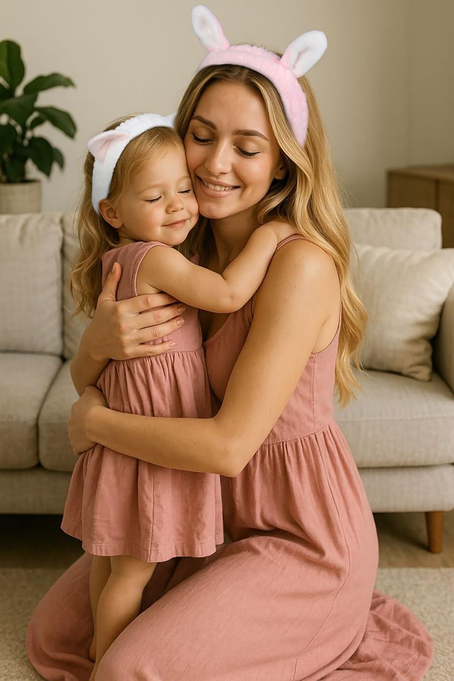 AIBFRID pink bunny headband adds cute comfort during cleansing and facial mask application.