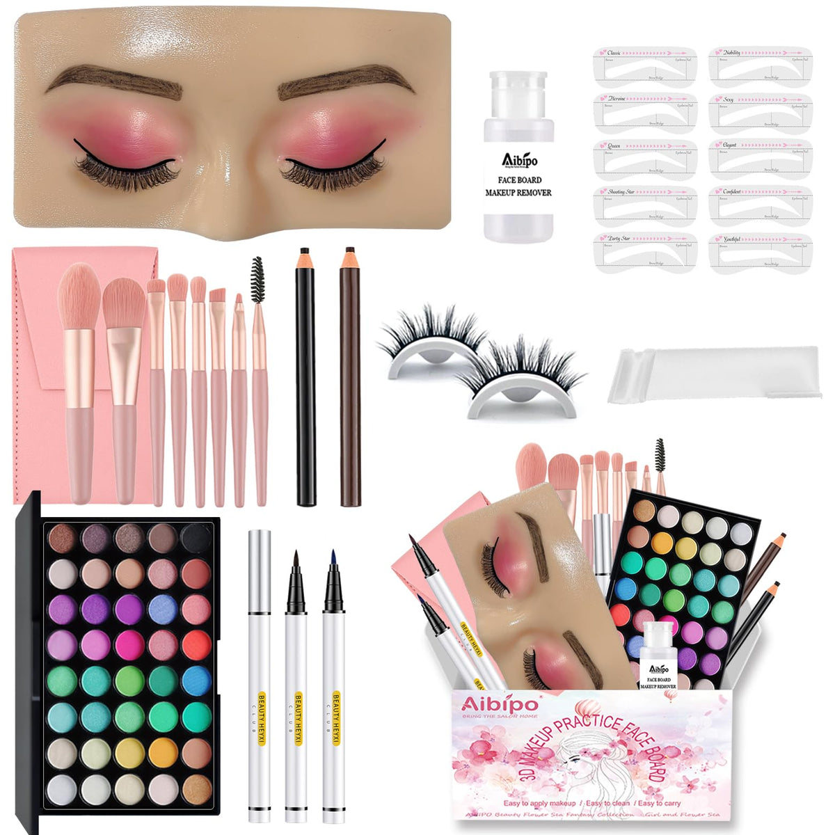 Aibipo makeup practice face board close-up—reusable silicone surface enables safe skill drills