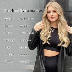 Aida ble mixed-blonde long-wave wig side view highlighting voluminous curls and soft feel.