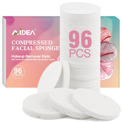 AIDEA compressed facial sponges 96count white round close-up for gentle cleansing