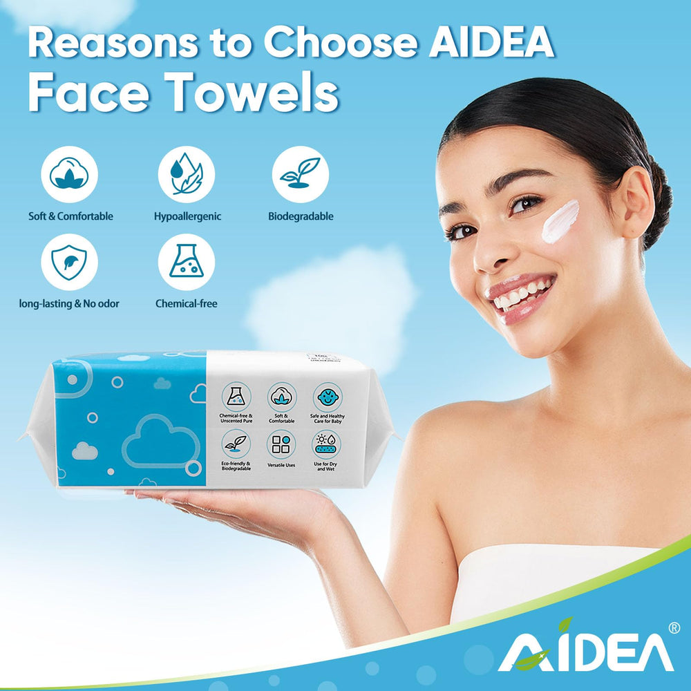 AIDEA face towel 7-8 inch square size for convenient wiping.