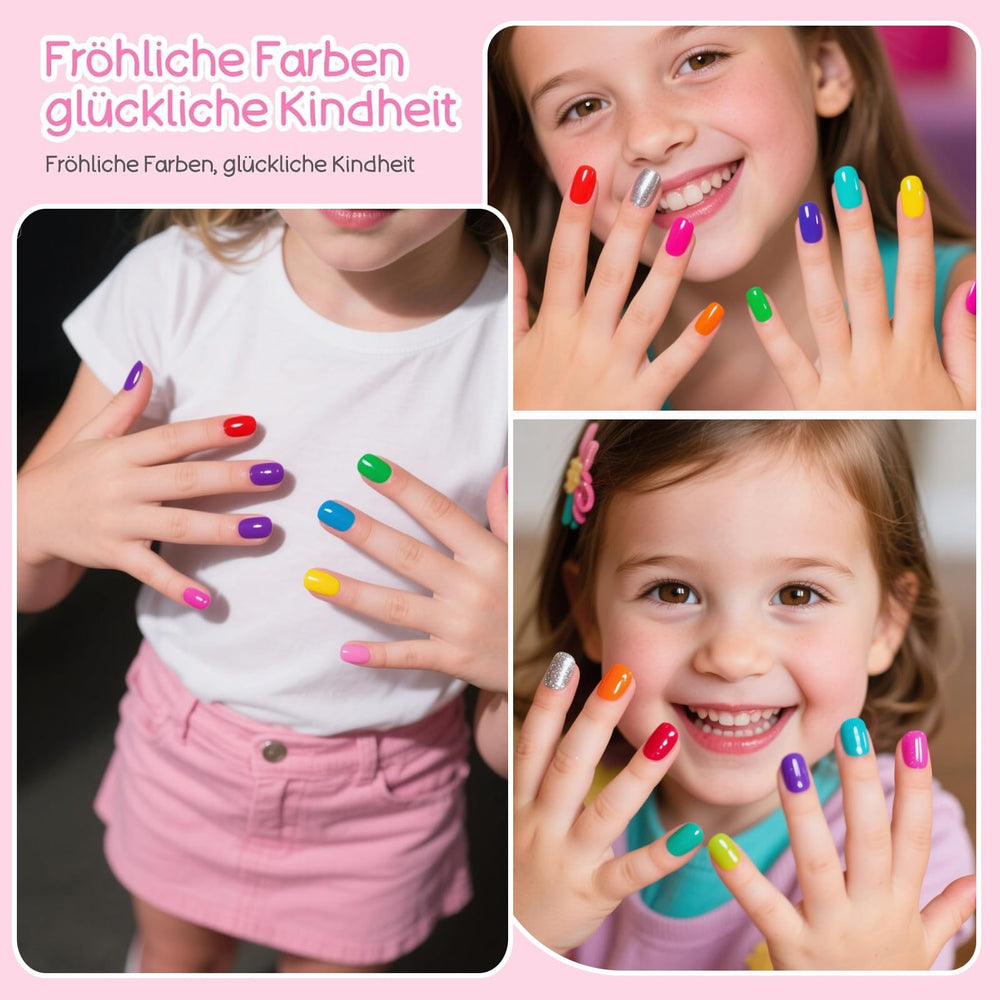 Aieenjor Kids Nail Polish Kit peel-off formula close-up shows easy cleanup.