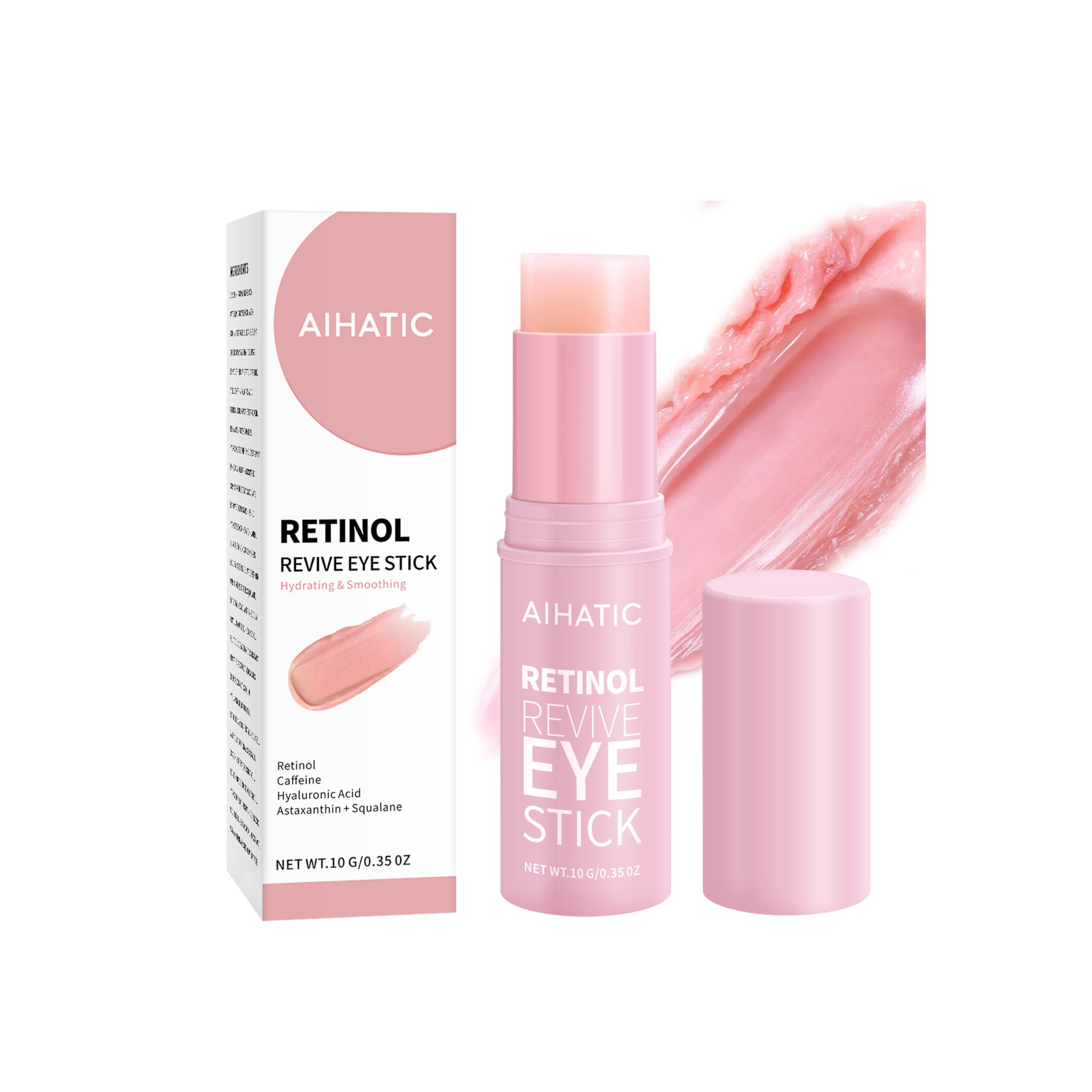 Aihatic retinol caffeine eye balm stick packaging shown for easy application