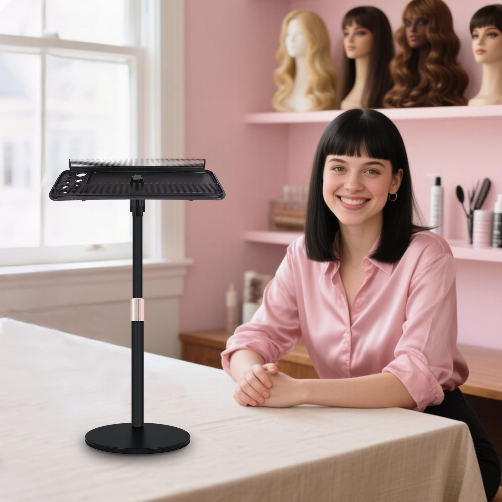 AIHOPESTO braiding rack stand side view highlights stable base for even styling.