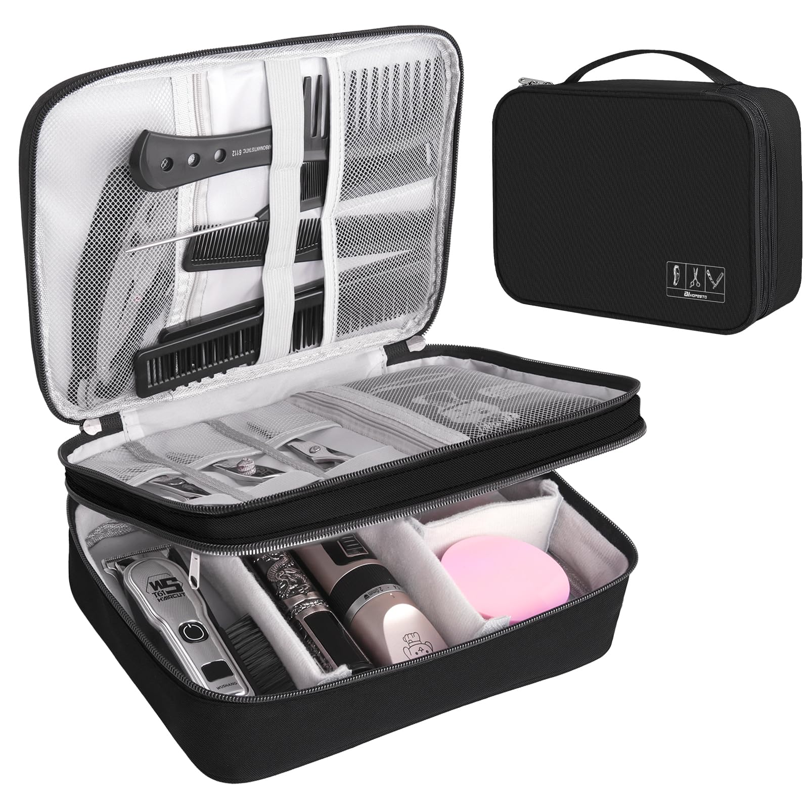 AIHOPESTO Barber Case front view with a sleek black professional look