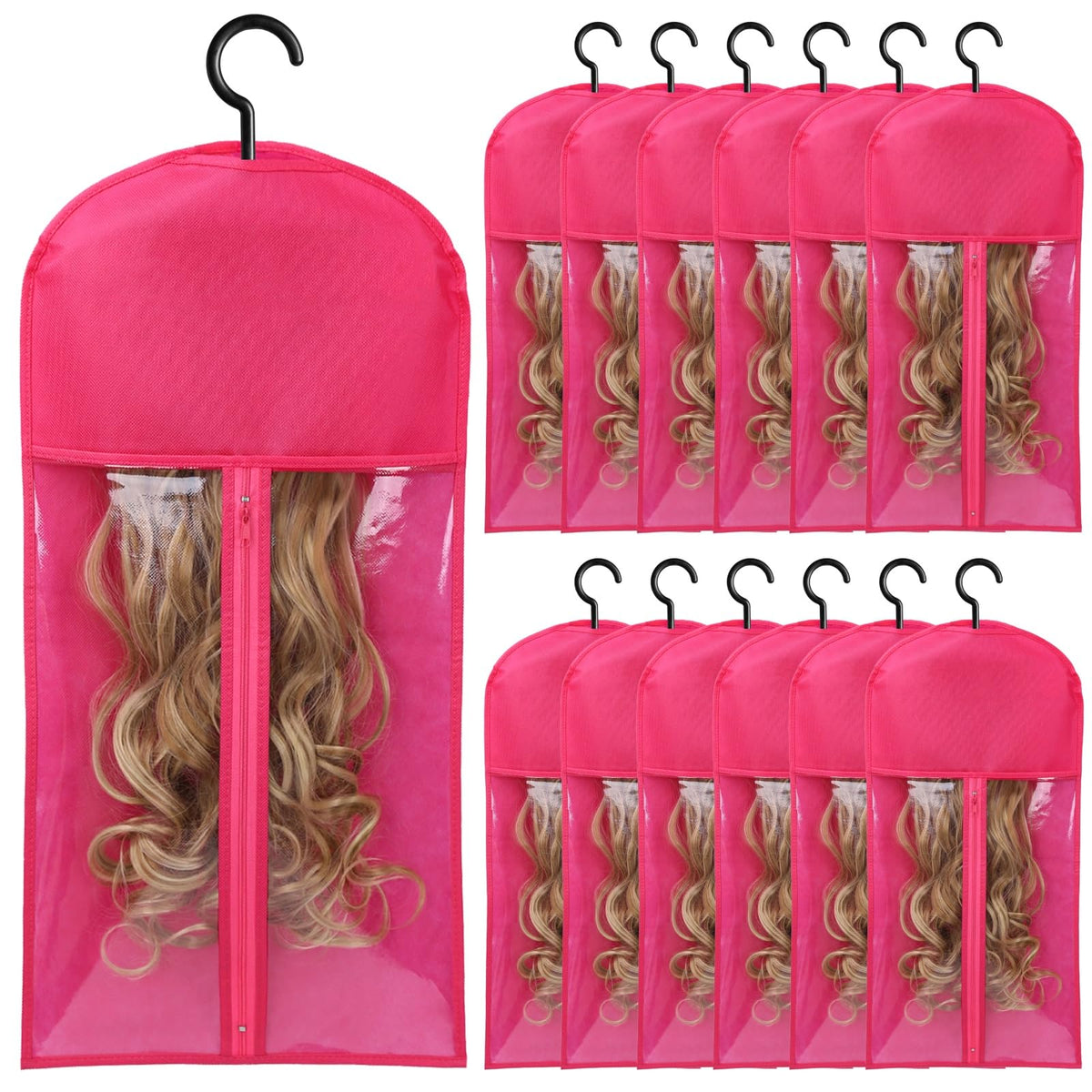 AIHOPESTO wig storage bags with hanger pack front view for organized wigs.