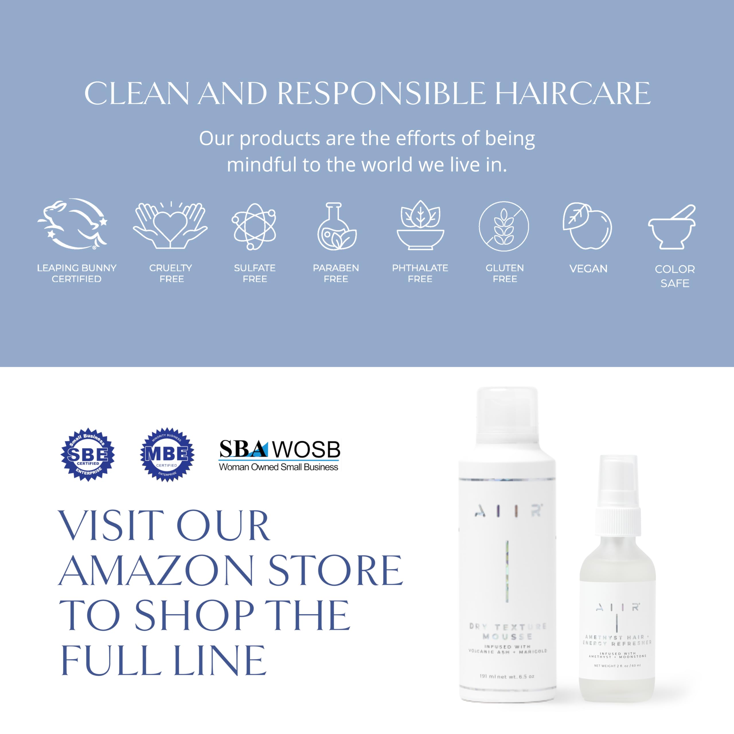 AIIR Dry Texture Mousse crystal-quartz infusion visible on bottle