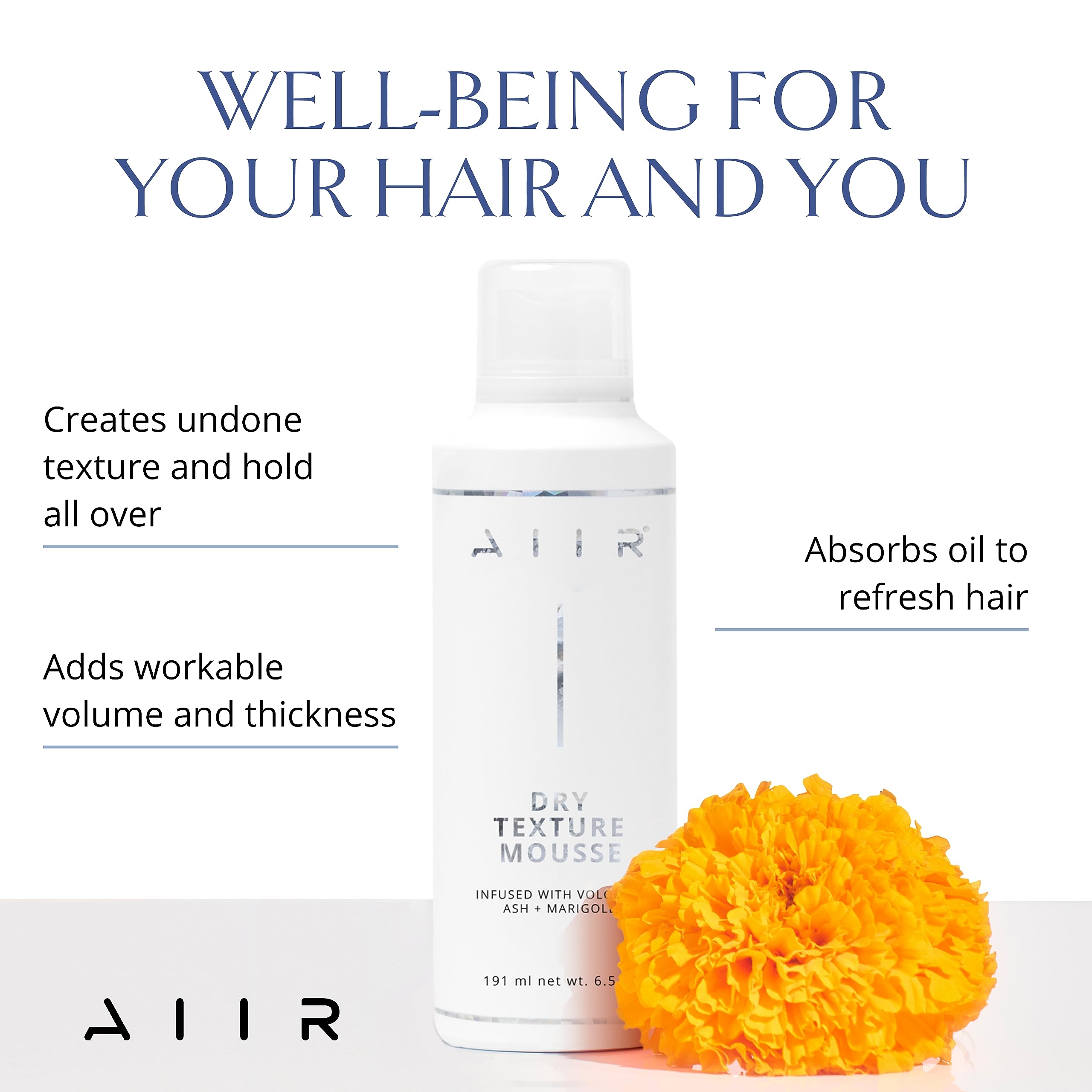 AIIR Dry Texture Mousse root lift at crown for fuller look