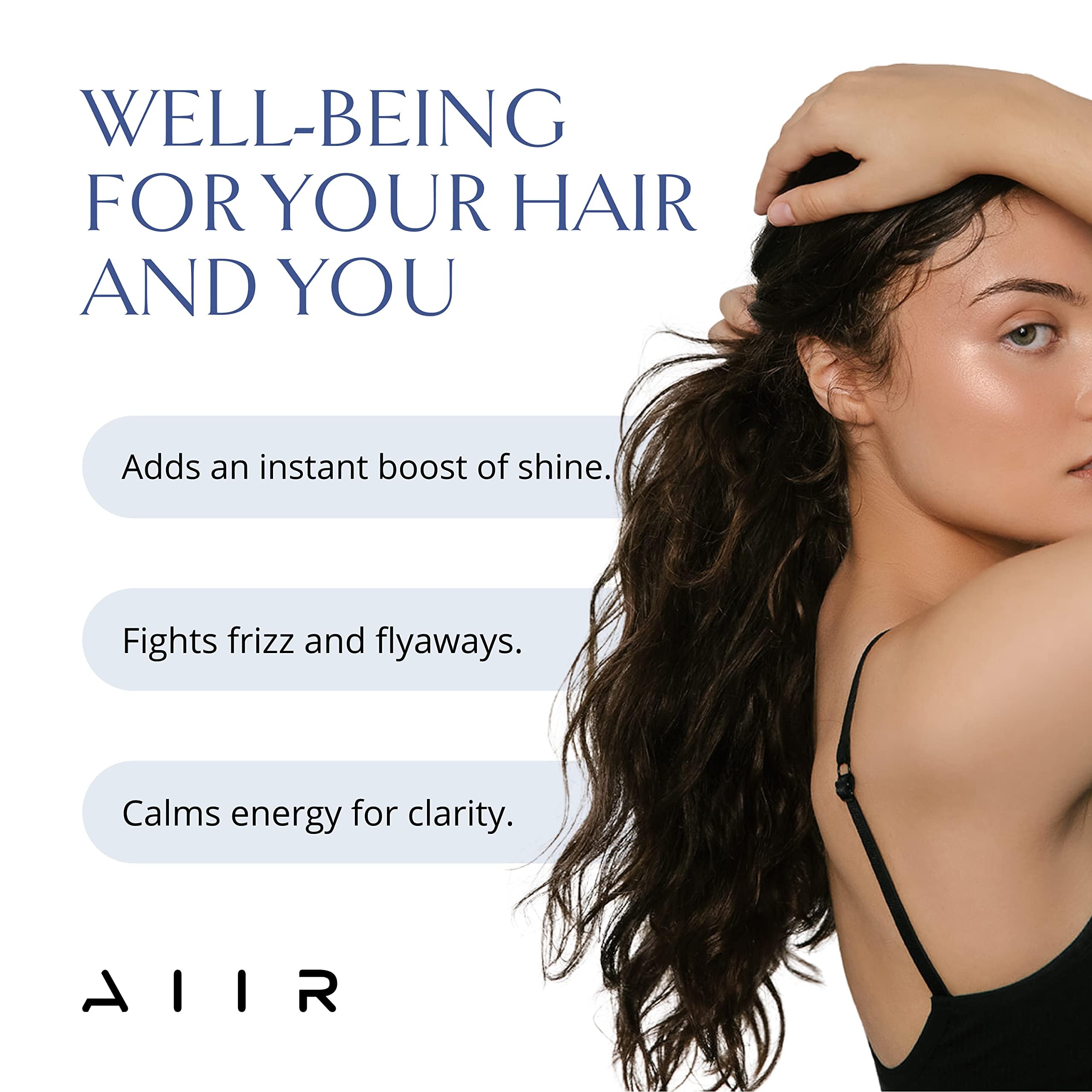 AIIR Shine Spray crystal-quartz-infused formula adds subtle glow and mood-enhancing vibes.