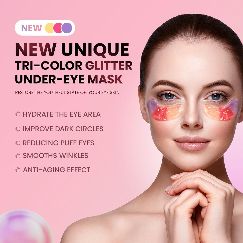 AILEORY tri-color eye patches closeup highlighting premium gel texture for soothing care