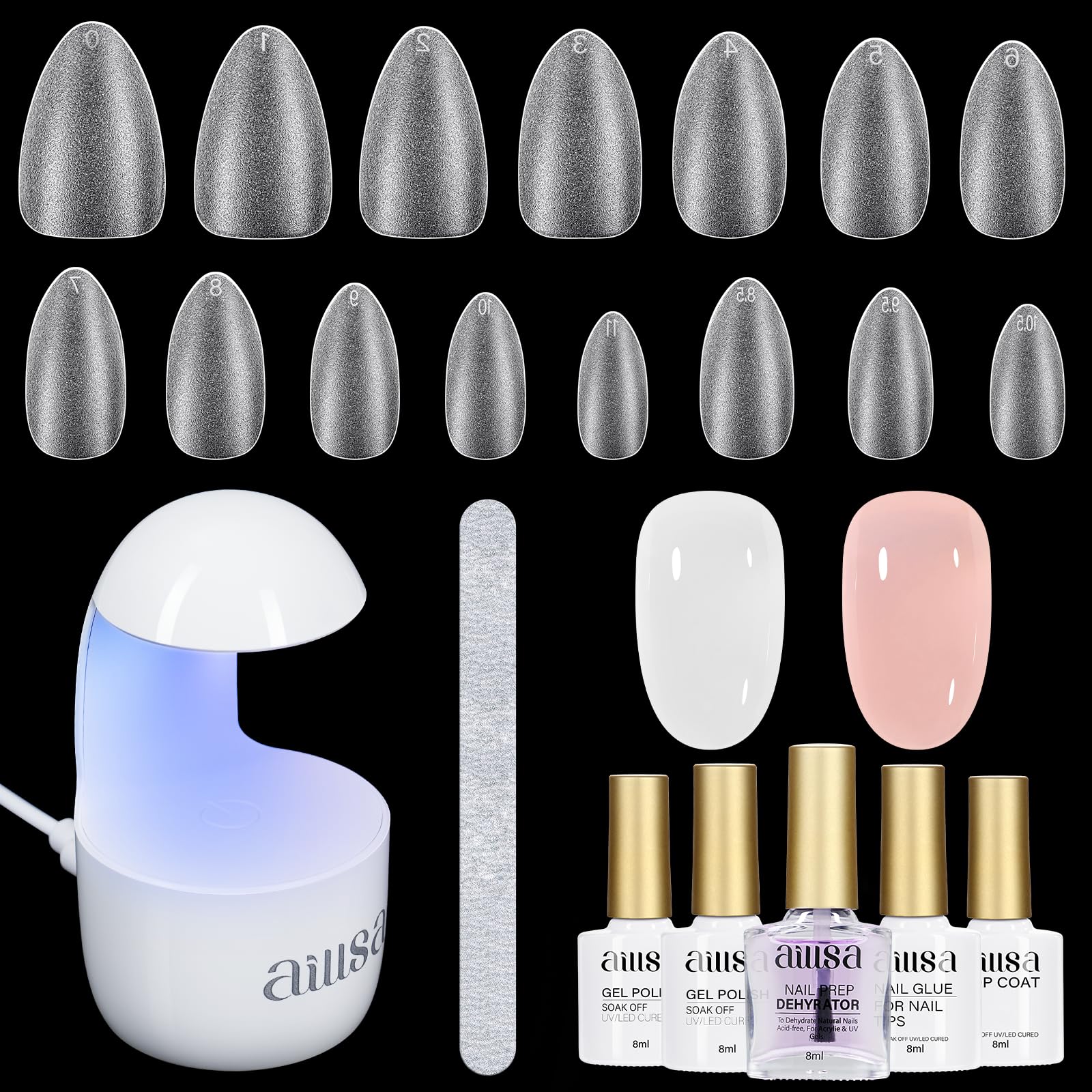 AILLSA almond nail kit package for beginner-friendly home manicures.
