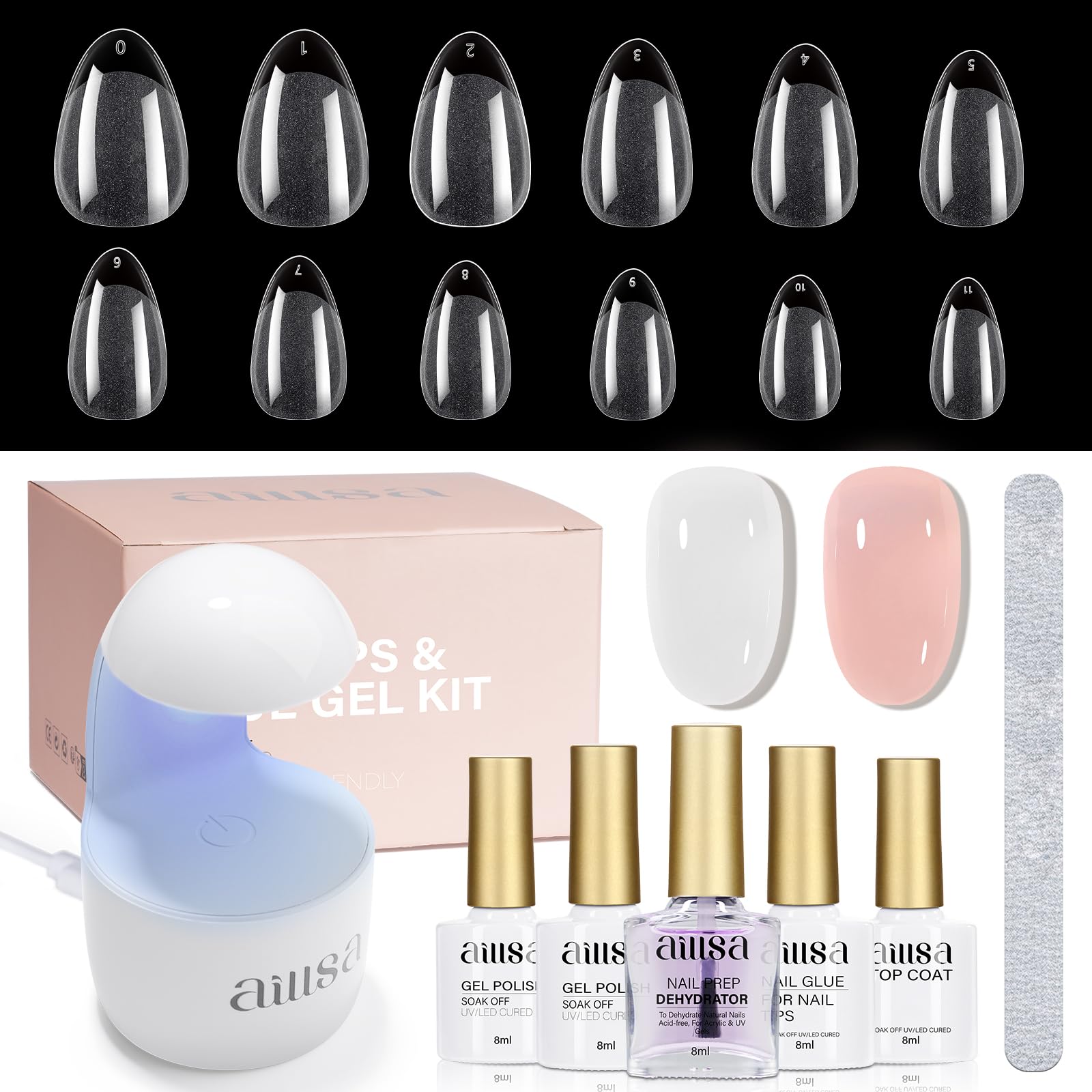 AILLSA gel nail kit short almond tips 240pcs for at-home manicures
