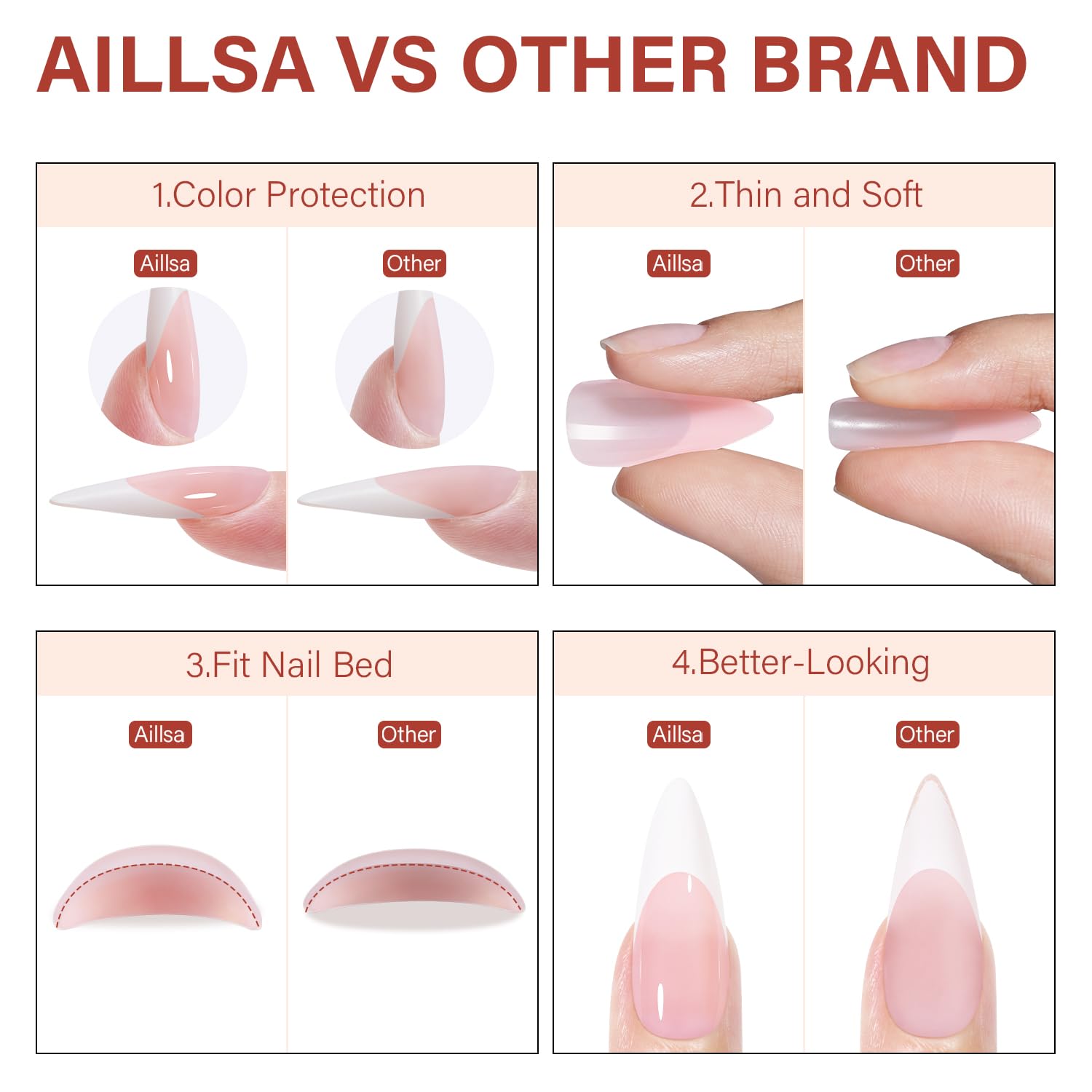 AILLSA thickened front edge nails for durability