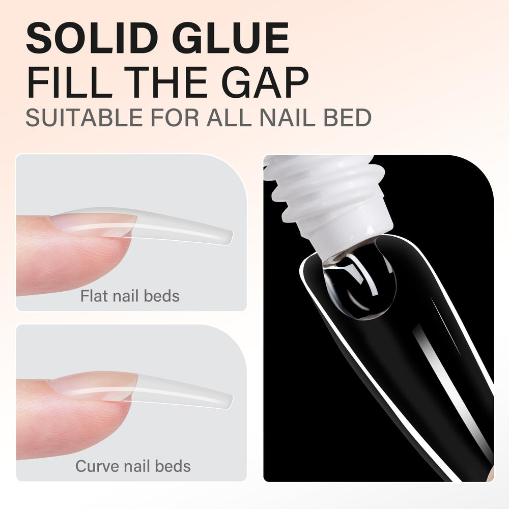 AILLSA crystal-clear nail glue for natural-looking extensions.