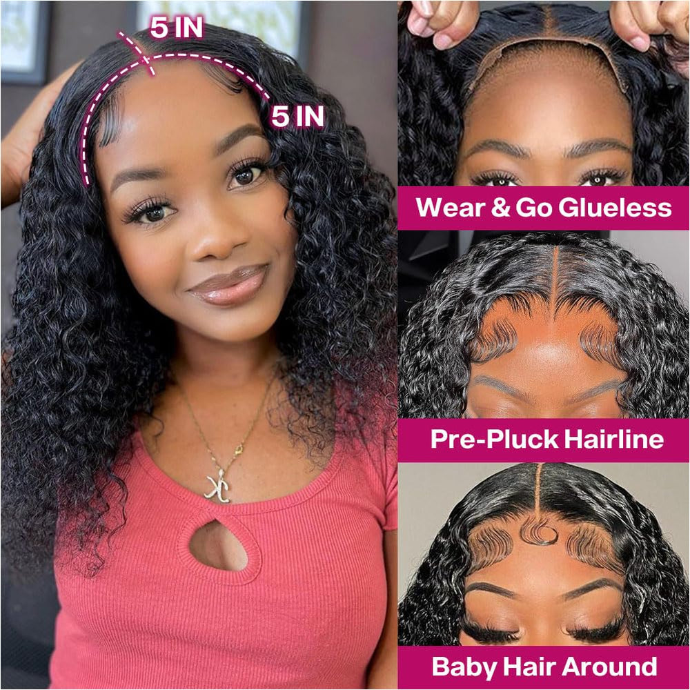 Ailwelia Curly Bob Wig 5x5 closure highlights seamless parting for versatile styling.