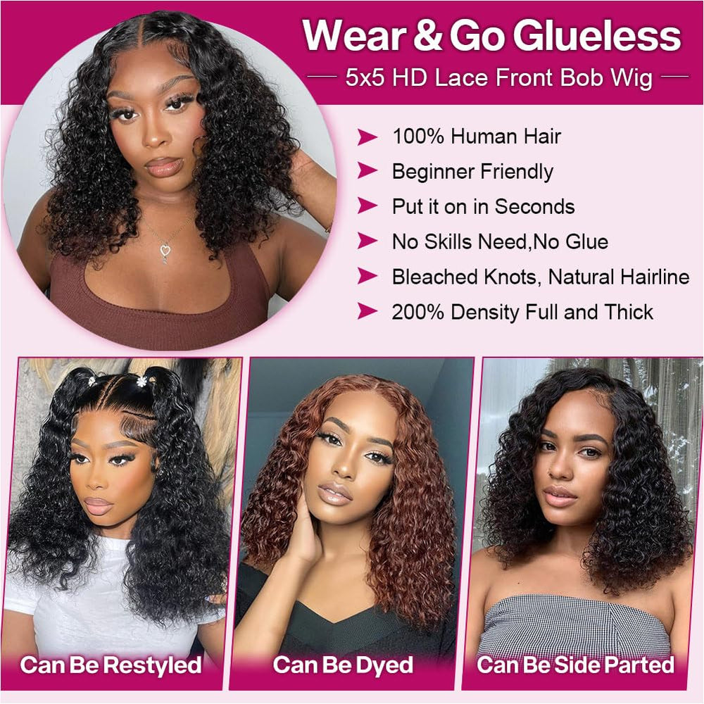 Ailwelia Curly Bob Wig pre-plucked hairline ensures a natural-looking front for easy styling.