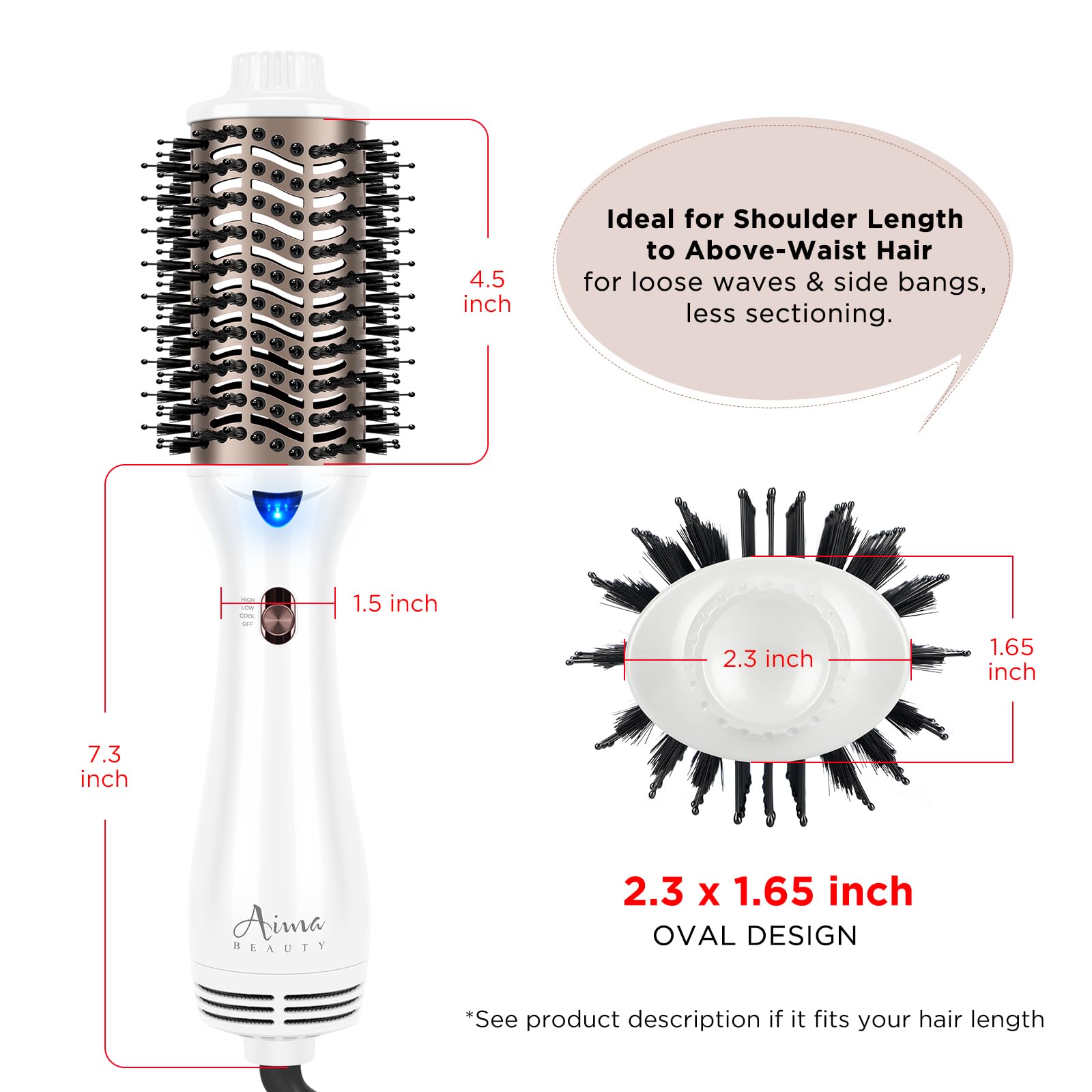 Aima Beauty 2-speed 3-temperature settings tailor heat for different hair types.