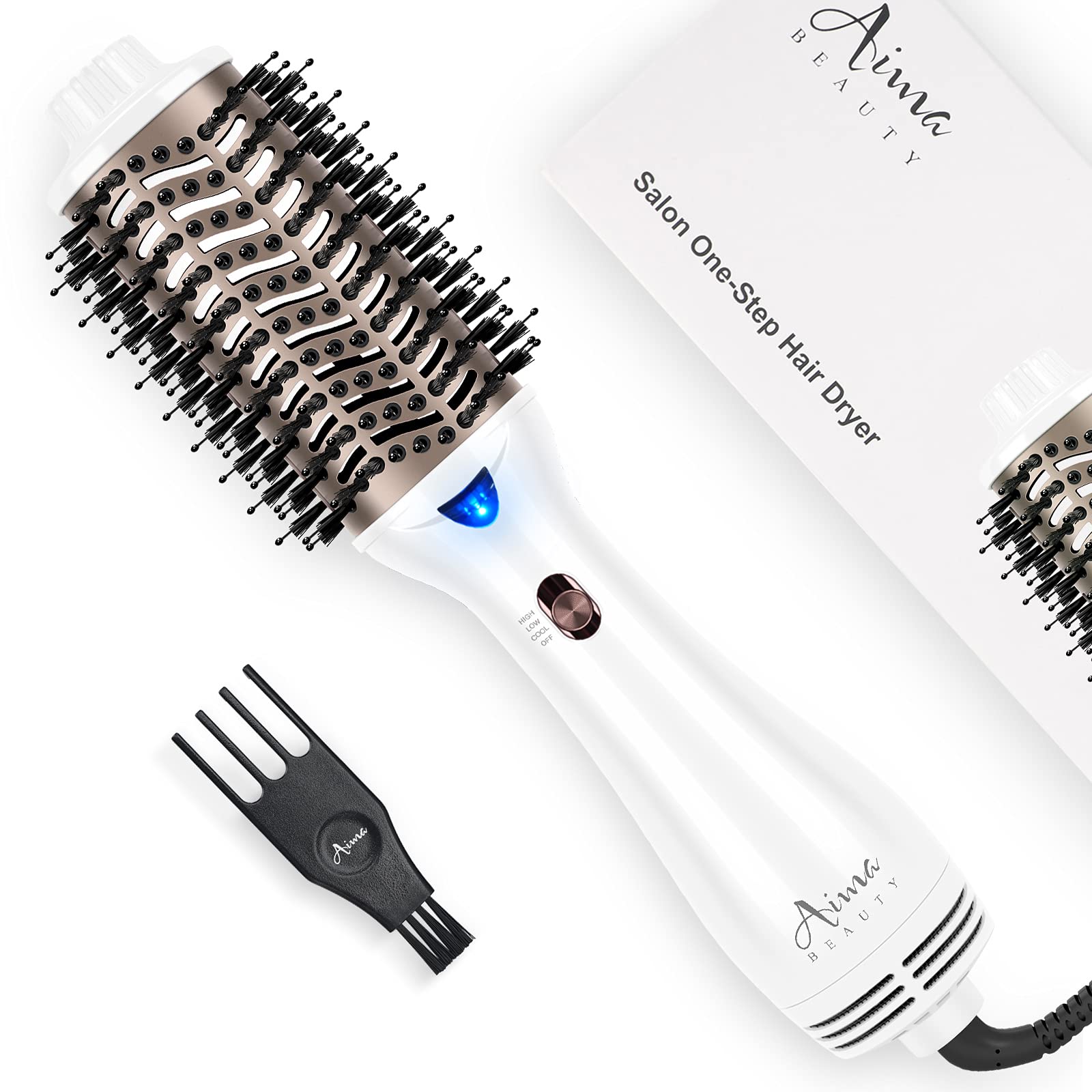 Aima Beauty One Step Dryer Volumizer angled view for fast, salon-like blowouts at home.