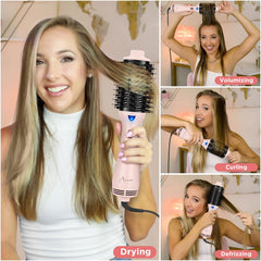 Aima Beauty One-Step Volumizer pink brush with heat settings illustration