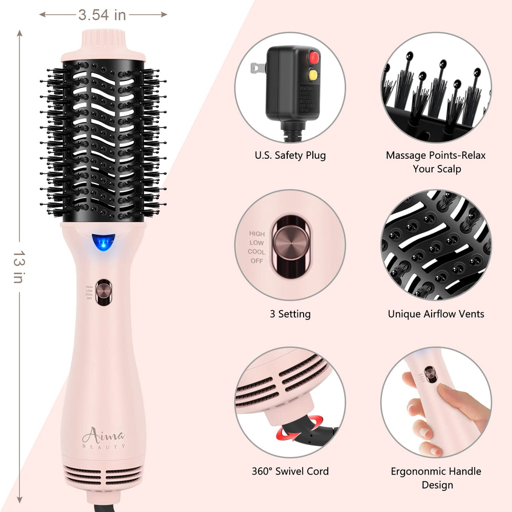 Aima Beauty One-Step Volumizer pink in-use demonstration reduces frizz