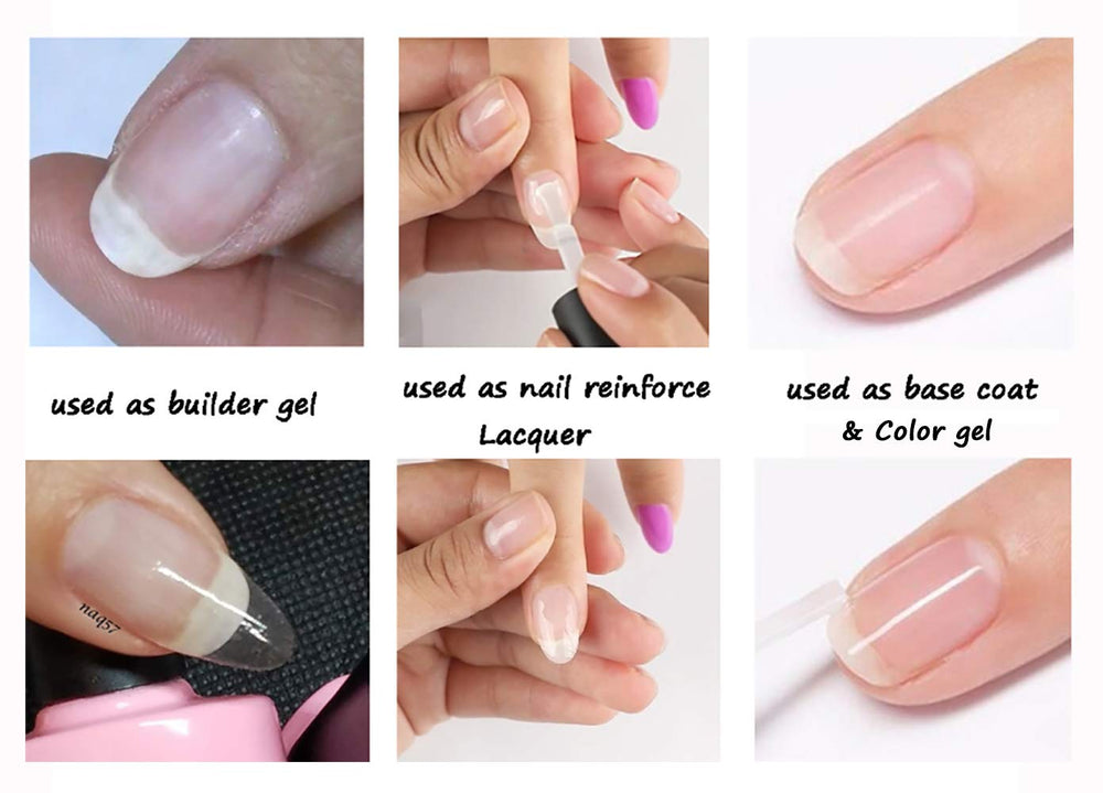 Home manicure with AIMEILI Builder Base Clear Gel set.