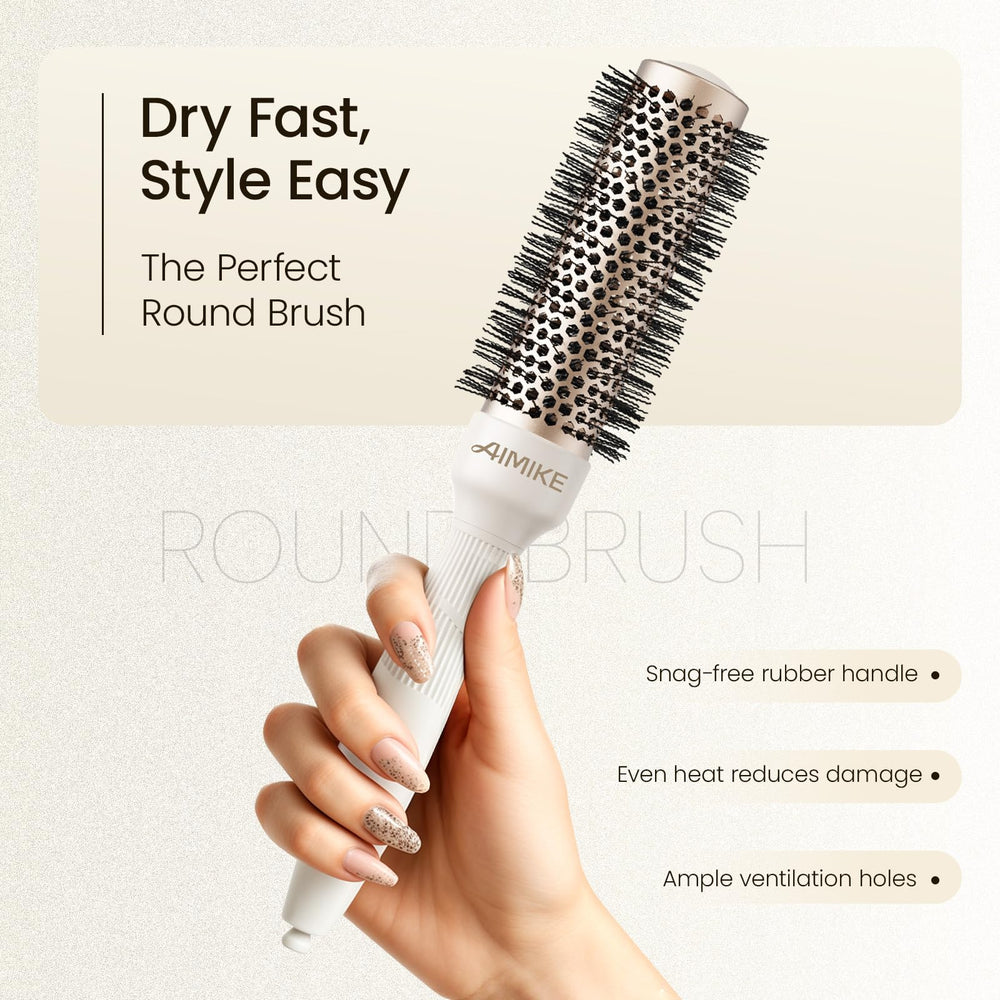 AIMIKE NaturaVol round brush on bob hairstyle for lift and shape.